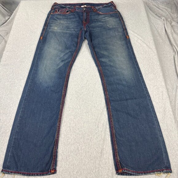 True Religion Red Thick Stitch Jeans Men's Size 34X32 - Picture 2 of 16